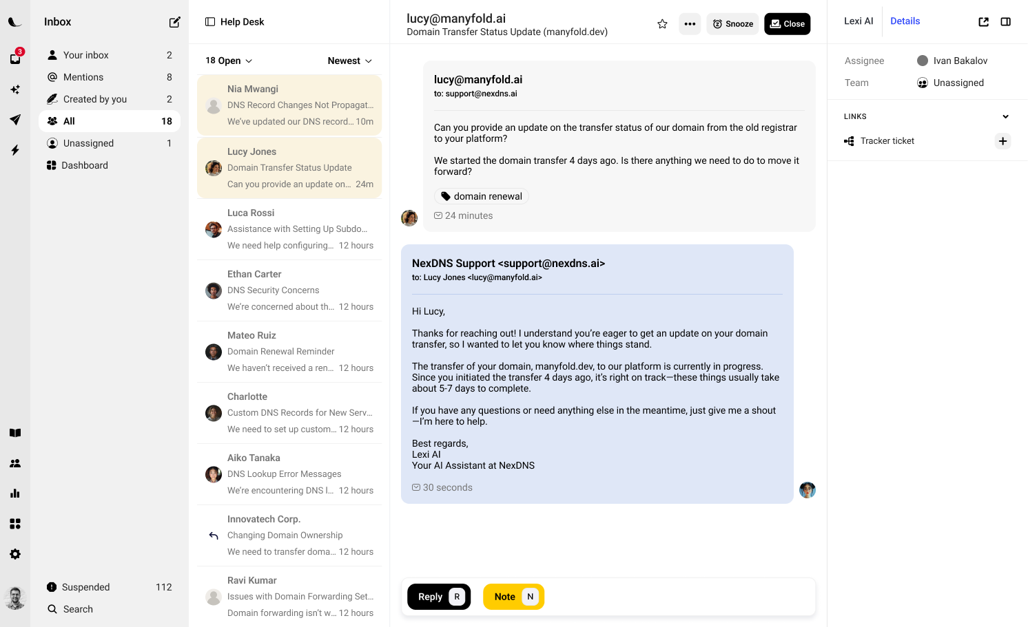 SupportWing Dashboard with Details Sidebar